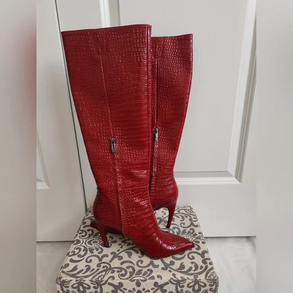 Sam Edelman Fraya Croc-Embossed Knee High Boots - Picture 2 of 8